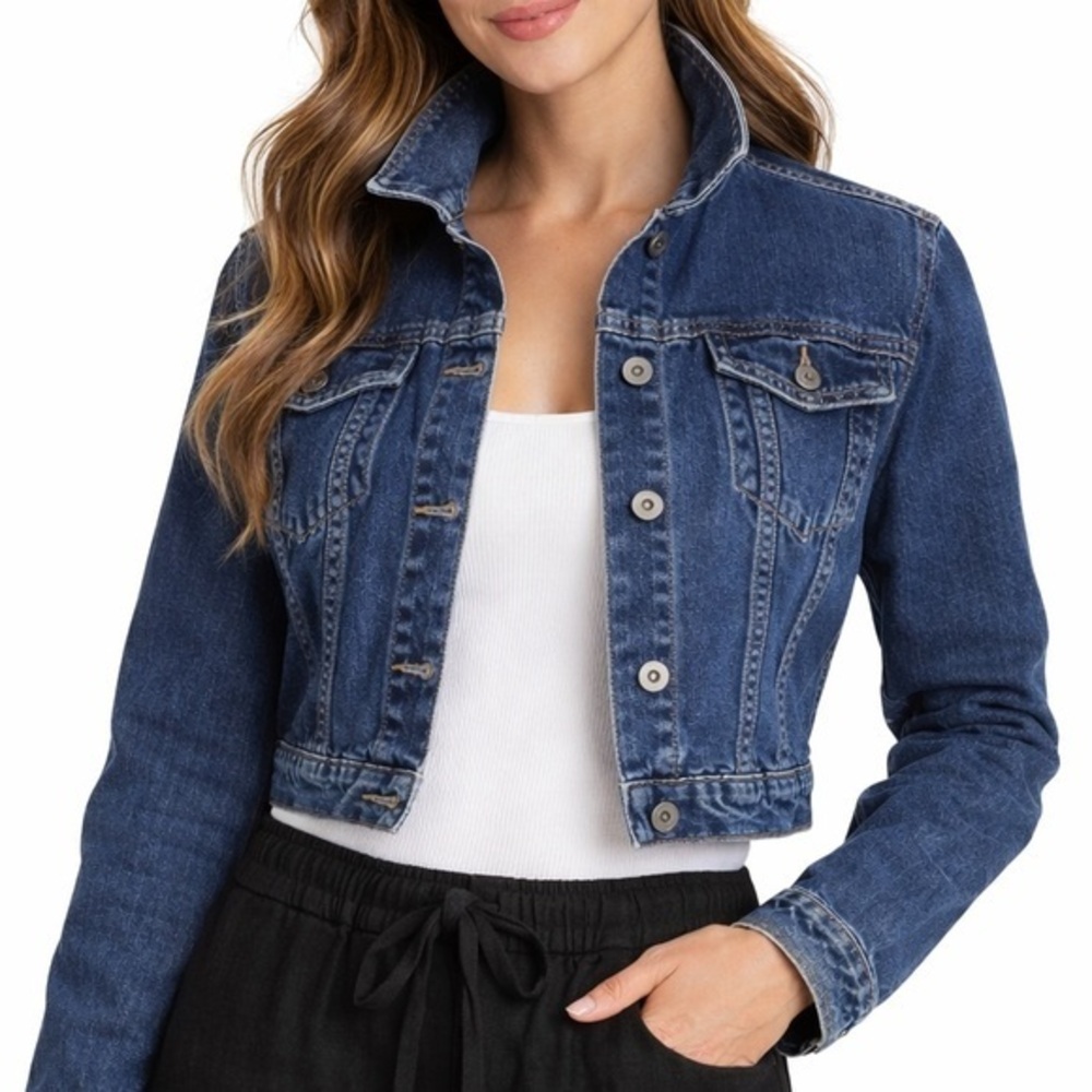 Vintage For Joseph Cropped Denim Jacket Made USA Y2K Fitted Jean Small size 6